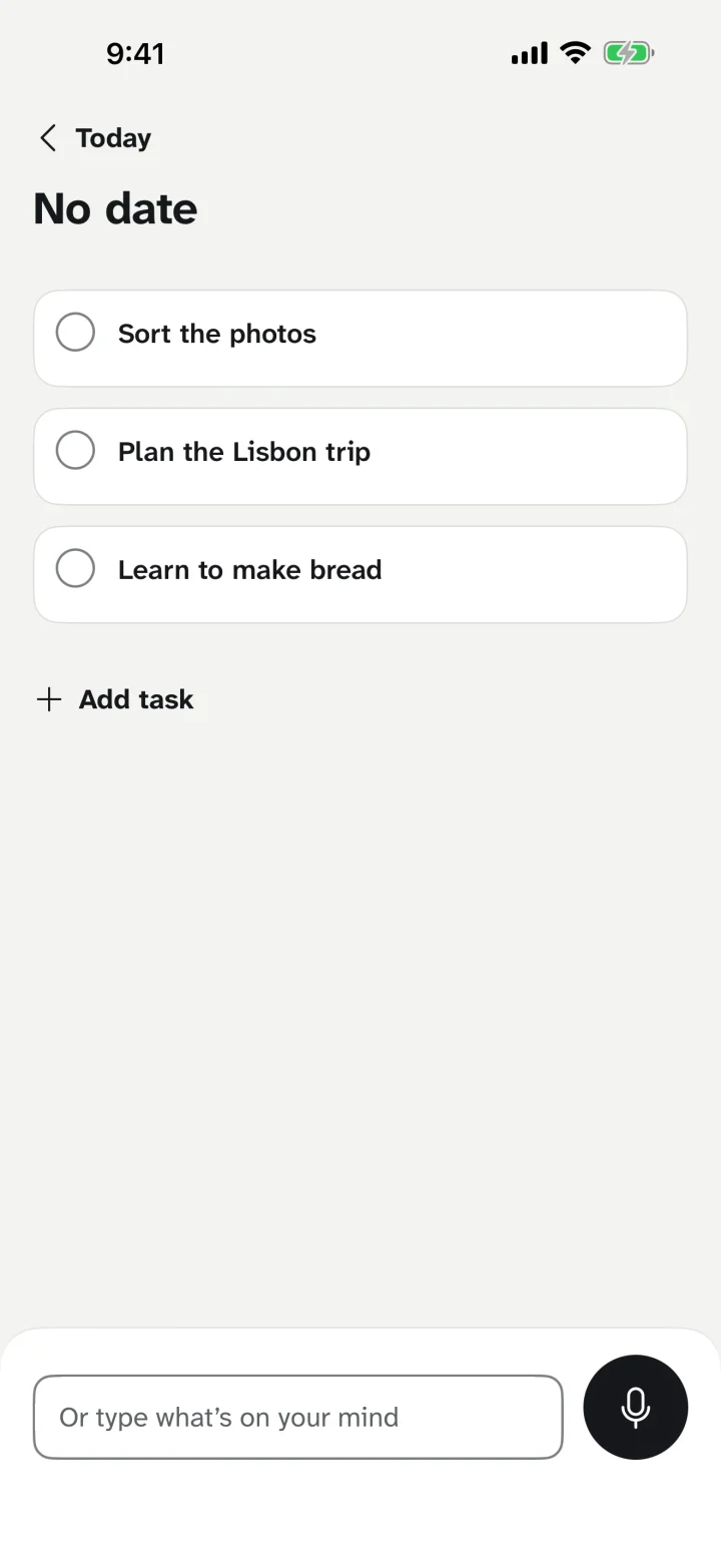 The No date list: Sort the photos, Plan the Lisbon trip, Learn to make bread.